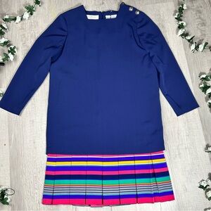 Chaus Navy Dress with Colorful Striped Hem